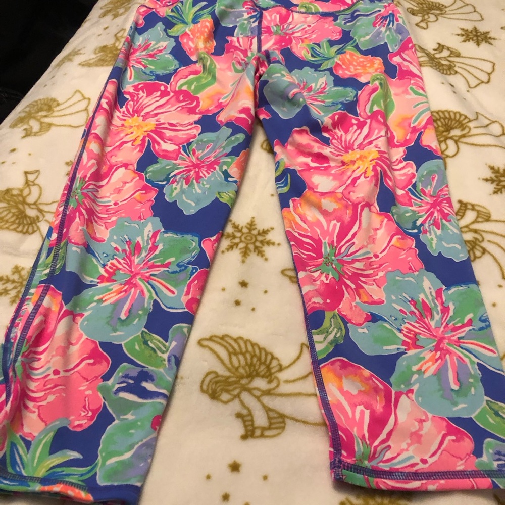 Floral Print Athletic Leggings Beckon Blue Jungle Luxletic (L) - Picture 2 of 7